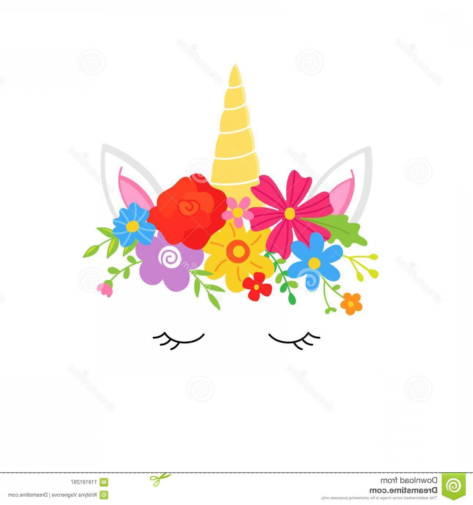 1560x1668 Sweet Colorful Unicorn Vector Hand Drawn Illustration Flower Crown