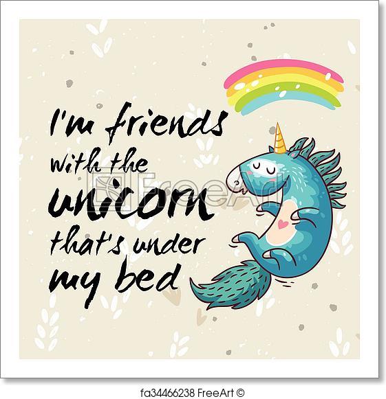 561x581 Free Art Print Of Amazing Card With Cute Unicorn. Vector Cartoon