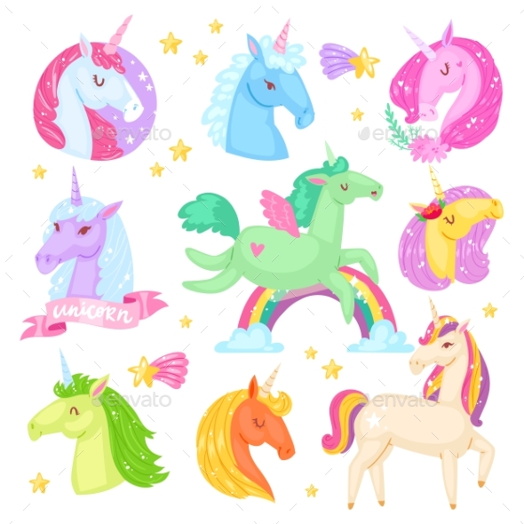 590x590 Unicorn Vector Cartoon Kids Characters By Pantimetrok Graphicriver