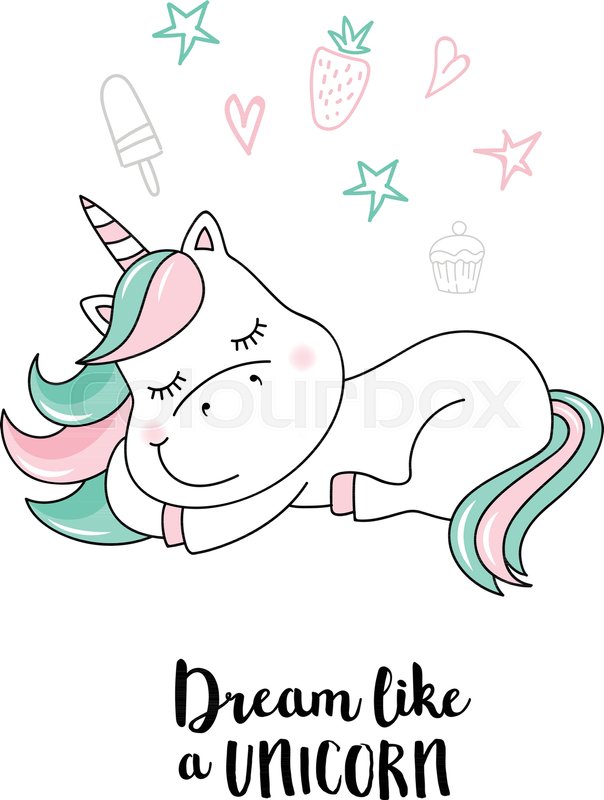 604x800 Dream Like A Unicorn. Vector Unicorn Quote Illustration Stock