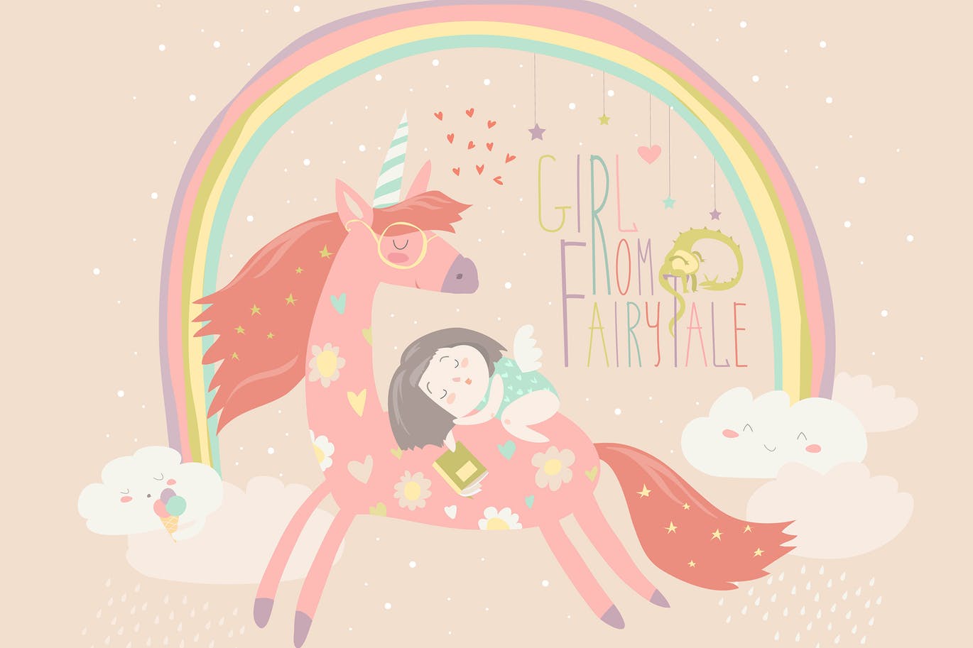 1370x913 Cute Cartoon Girl With Unicorn. Vector Free Download Graphic Dl