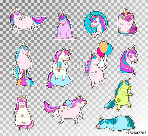 500x458 Colored Doodle Set Of Cute Unicorn. Vector Sketch Illustration Of
