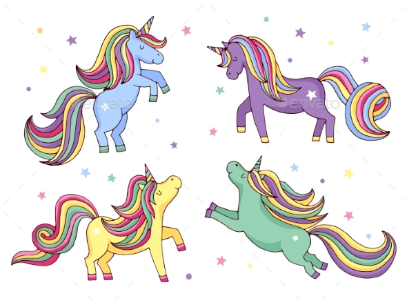 590x442 Funny Cartoon Unicorn. Vector Illustrations Set By Onyxprj
