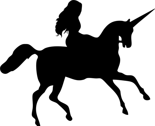 600x486 Woman Riding Unicorn Vector Illustration With Silhouette Style