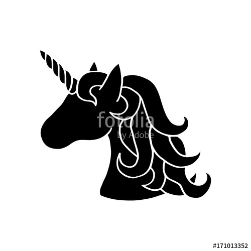 500x500 Black Silhouette Of Unicorn. Vector Illustration Drawing, Isolated