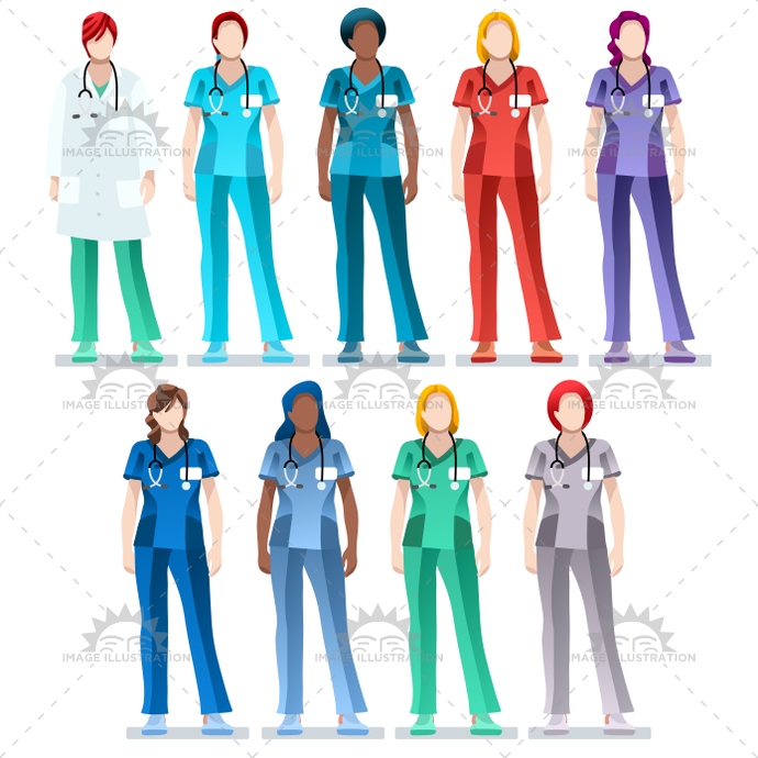 690x690 Female Nurse Scrub Uniform Doctor Vector Bundle
