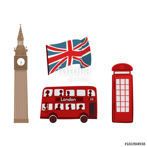 500x500 Vector Flat United Kingdom, Great Britain Symbols Set. British