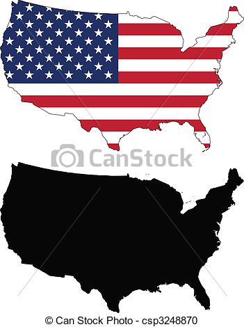 351x470 United States. Vector Map And Flag Of United States With White