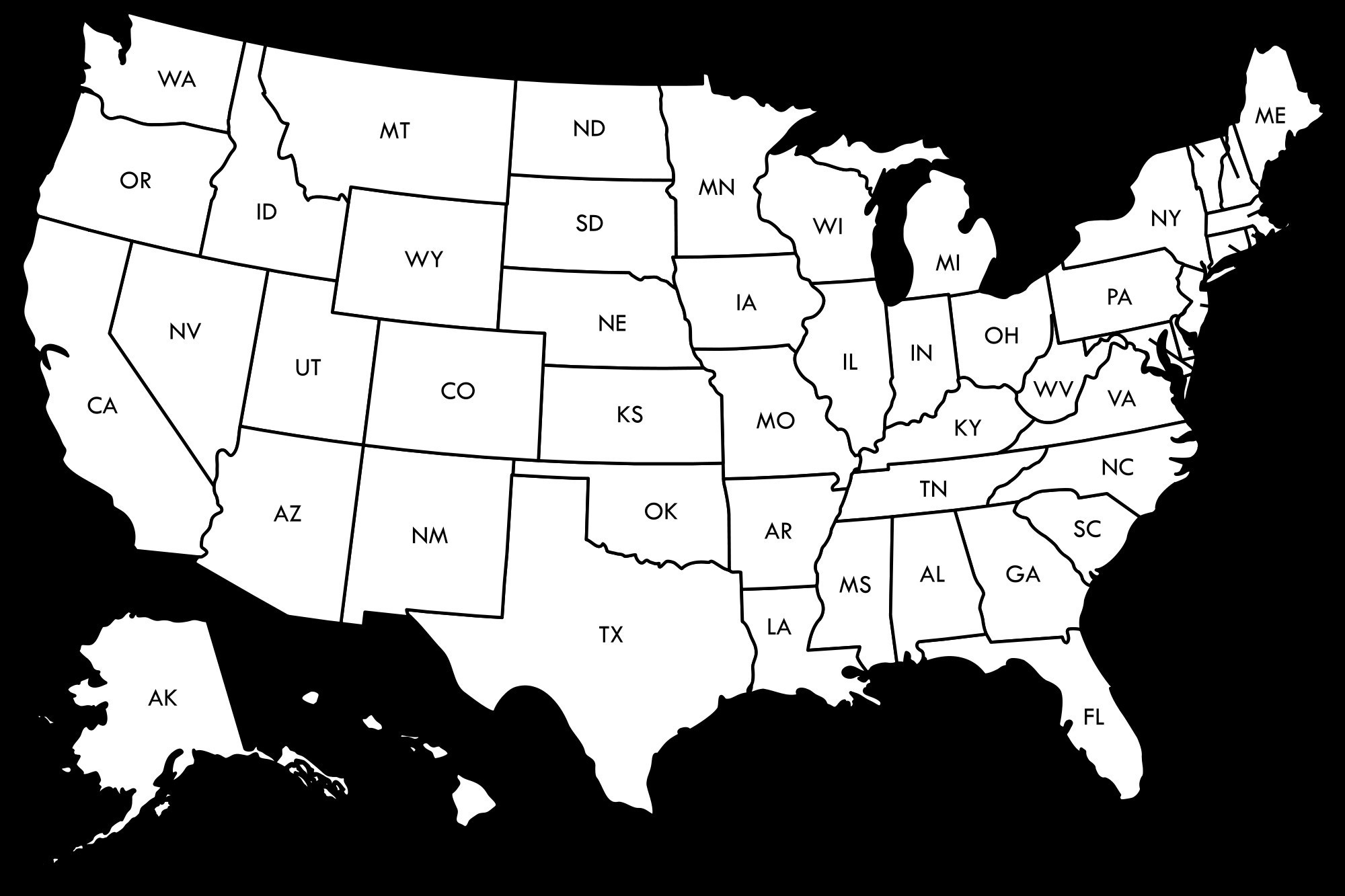 2000x1333 Vector Graphics Us Map Blank Usa Outline Map United States 259651