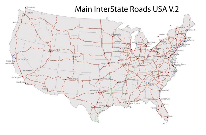 800x525 Free Vector Map Us Interstate Roads Adobe Illustrator Pdf V2