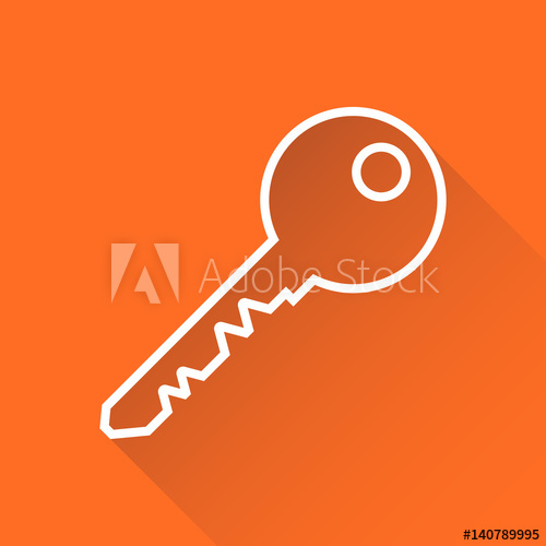 500x500 Key Icon Vector Illustration In Flat Style Isolated On Orange