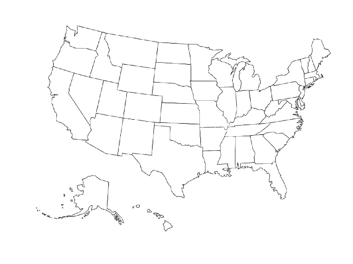 1235x926 Us Map Vector Black And White Outline Ai Northeast Image