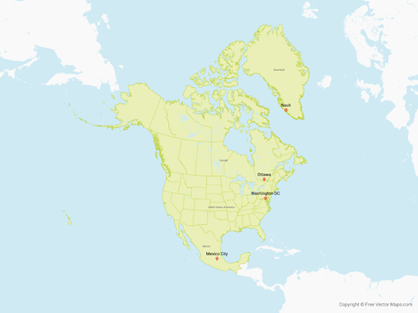 460x345 Vector Map Of North America With Us States And Canadian Provinces