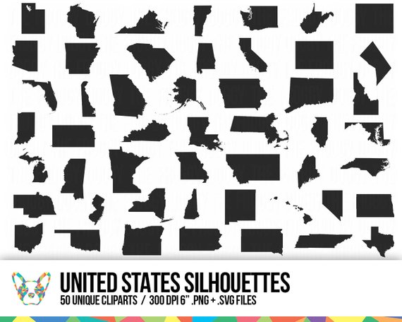 570x456 United States Clipart Collection State Shapes Vector Map Etsy