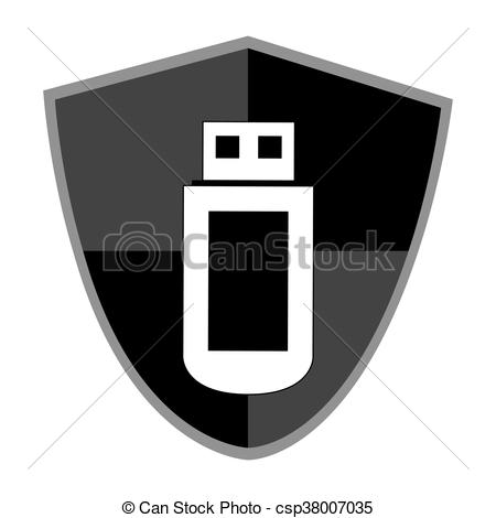 450x470 Usb Security Icon. Black And Grey Shield With Usb Vector Illustration.