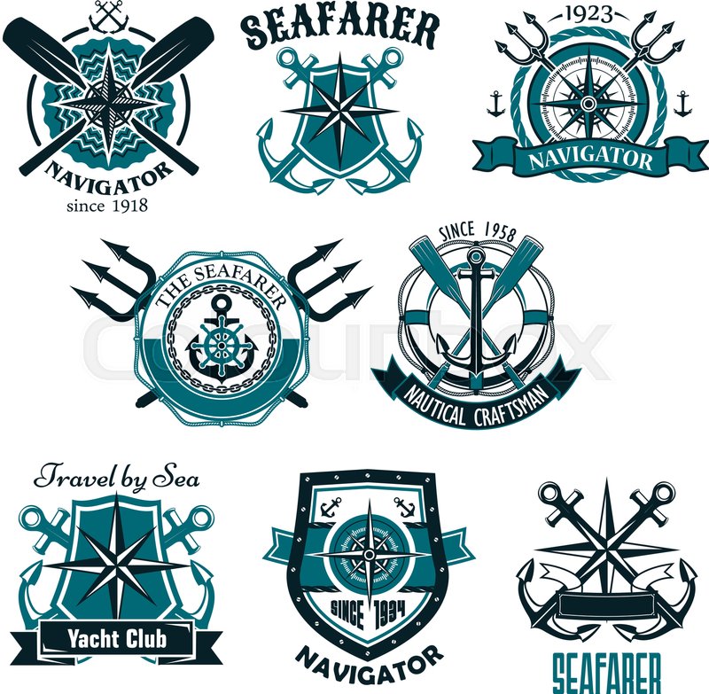 800x783 Heraldic Marine And Nautical Vector Icons Set. Symbols And Badges