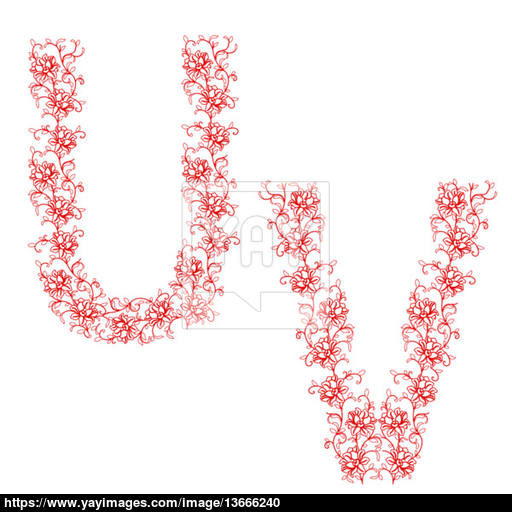 512x512 Hand Drawing Ornamental Alphabet. Letter Uv Vector