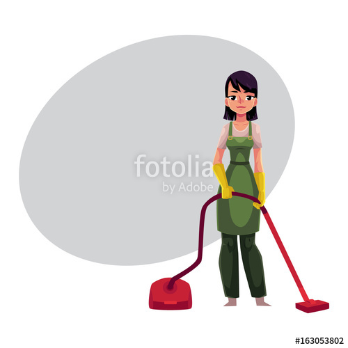 500x500 Cleaning Service Girl, Charwoman In Overalls Standing With Vacuum