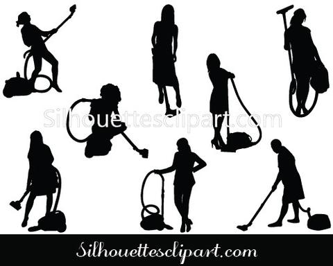 480x384 Girl With Vacuum Cleaner Silhouette Vector Silhouettes Vector