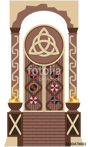 300x500 Ancient Gate Of The Valhalla On A White Background. Vector