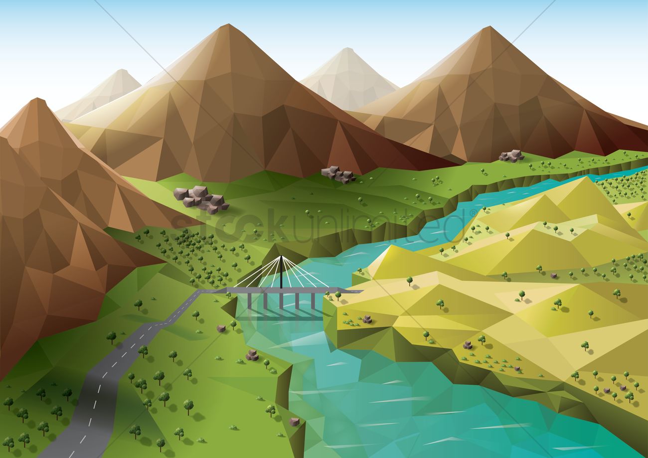 1300x919 Mountain Valley Vector Image