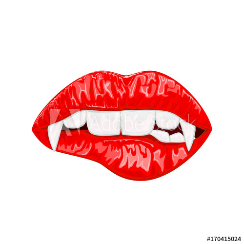 500x500 Red Female Lips With Vampire Fangs