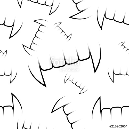 500x500 Seamless Pattern Of Vampire Fangs On A Light Background. Vector
