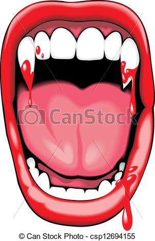 303x470 Mouth With Vampire Teeth With Red Blood.
