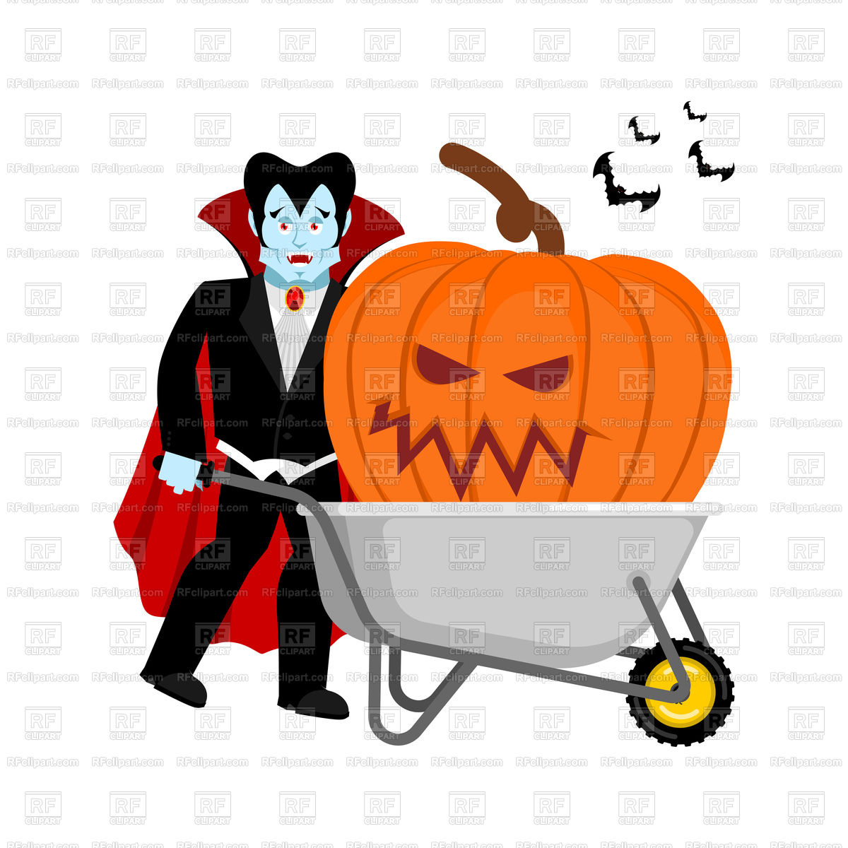 1200x1200 Halloween Wheelbarrow And Vampire Dracula Vector Image Vector
