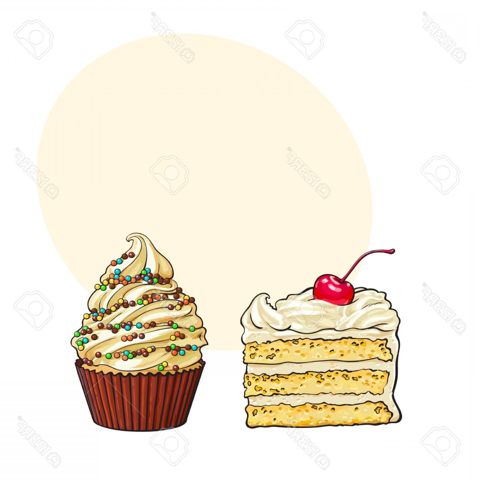 1560x1560 Photostock Vector Hand Drawn Desserts Cupcake And Piece Of Layered