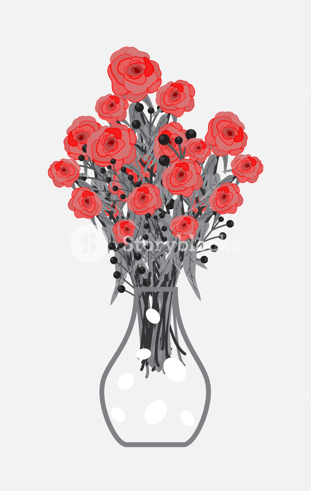 634x1000 Red Roses Bouquet In Flower Vase Vector Illustration Royalty Free