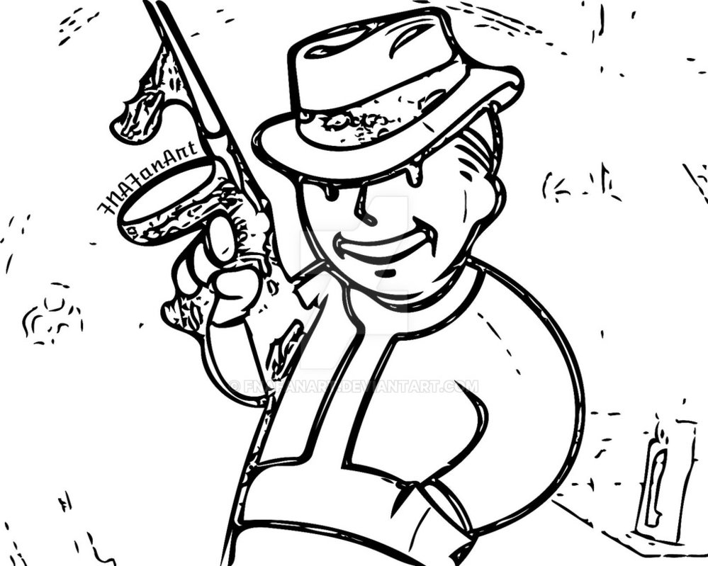 999x799 Vault Boy With Tommy Gun Vector By Fnafanart