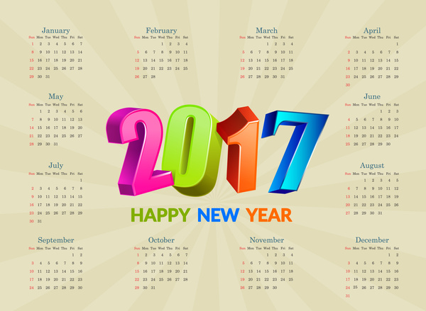 600x439 Calendar 2017 Templates 3d Colorful Free Vector In Adobe