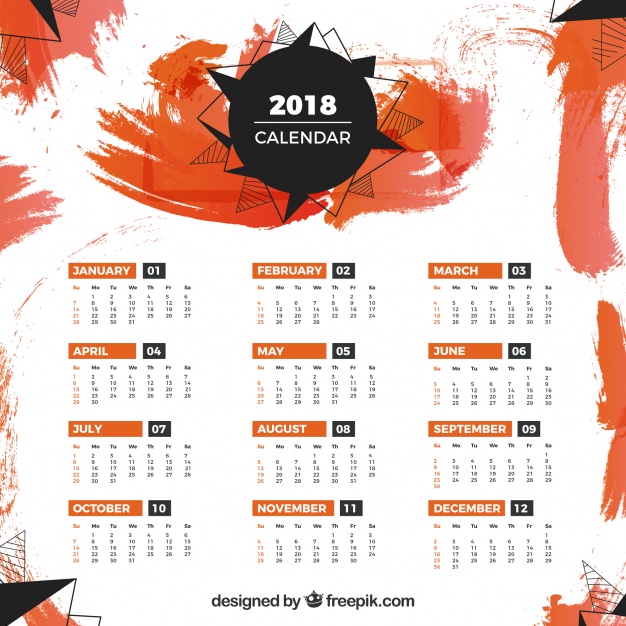 626x626 2018 Calendar Template With Orange Stains Vector Free Download