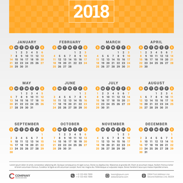 600x600 Orange Flat 2018 Calendar Company Vectors Free Download