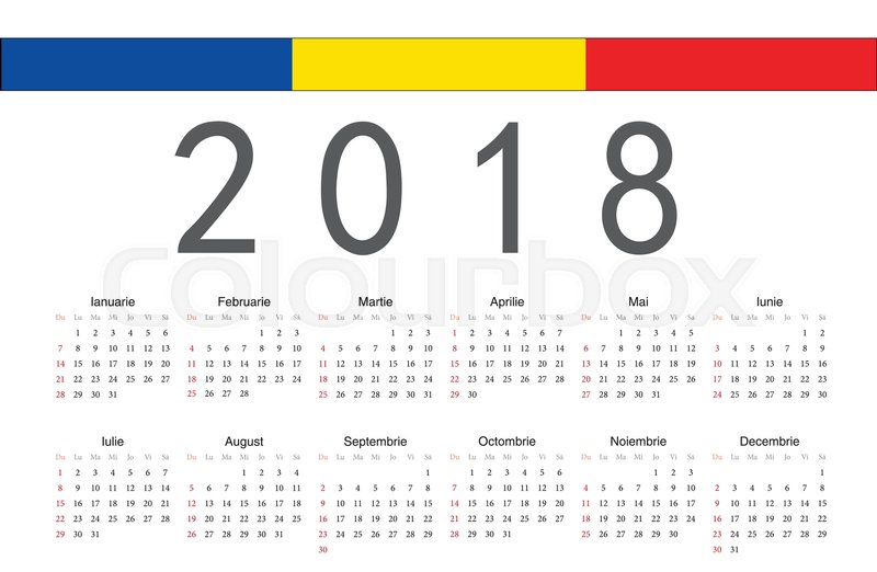 800x522 Simple Rectangular Romanian 2018 Year Vector Calendar. Week Starts