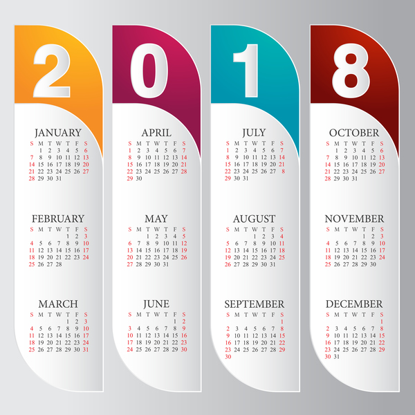 600x600 Vertical Calendar 2018 Card Vector Free Download