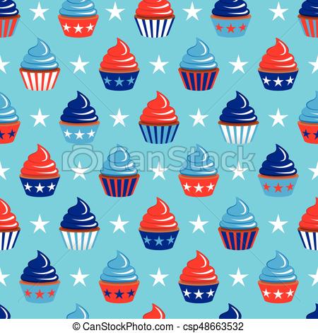 450x470 Vector 4th Of July Seamless Pattern With Cupcakes. Eps.