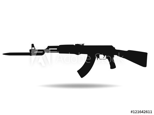 500x375 Ak47 Icon .machine Gun Black Silhouette. Vector Illustration