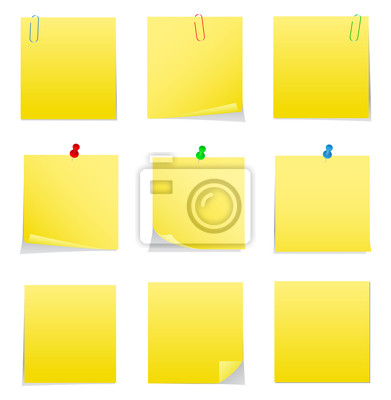 391x400 Vector Amarillo Post It Notes Con Chinchetas Y Clips Pinturas Para