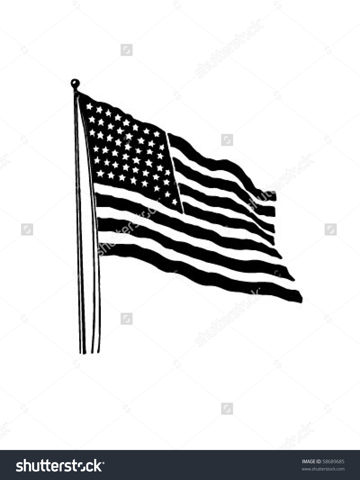 1200x1600 Vintage American Flag Clipart Black And White