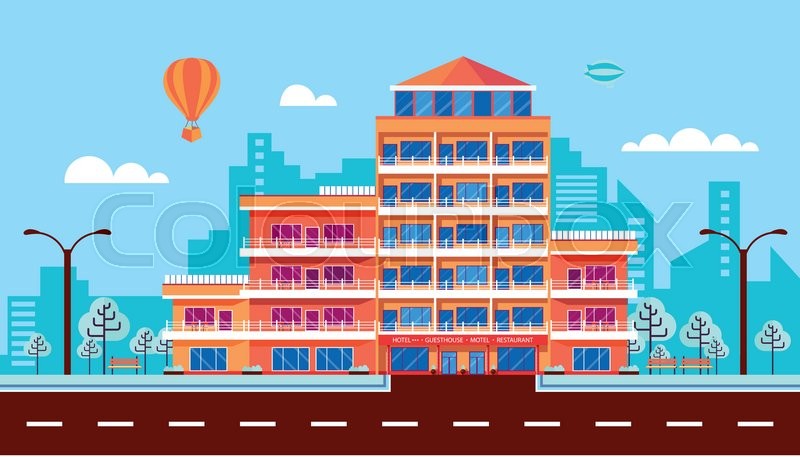 800x457 Stock Vector Illustration City Street With Hotel, Apartments