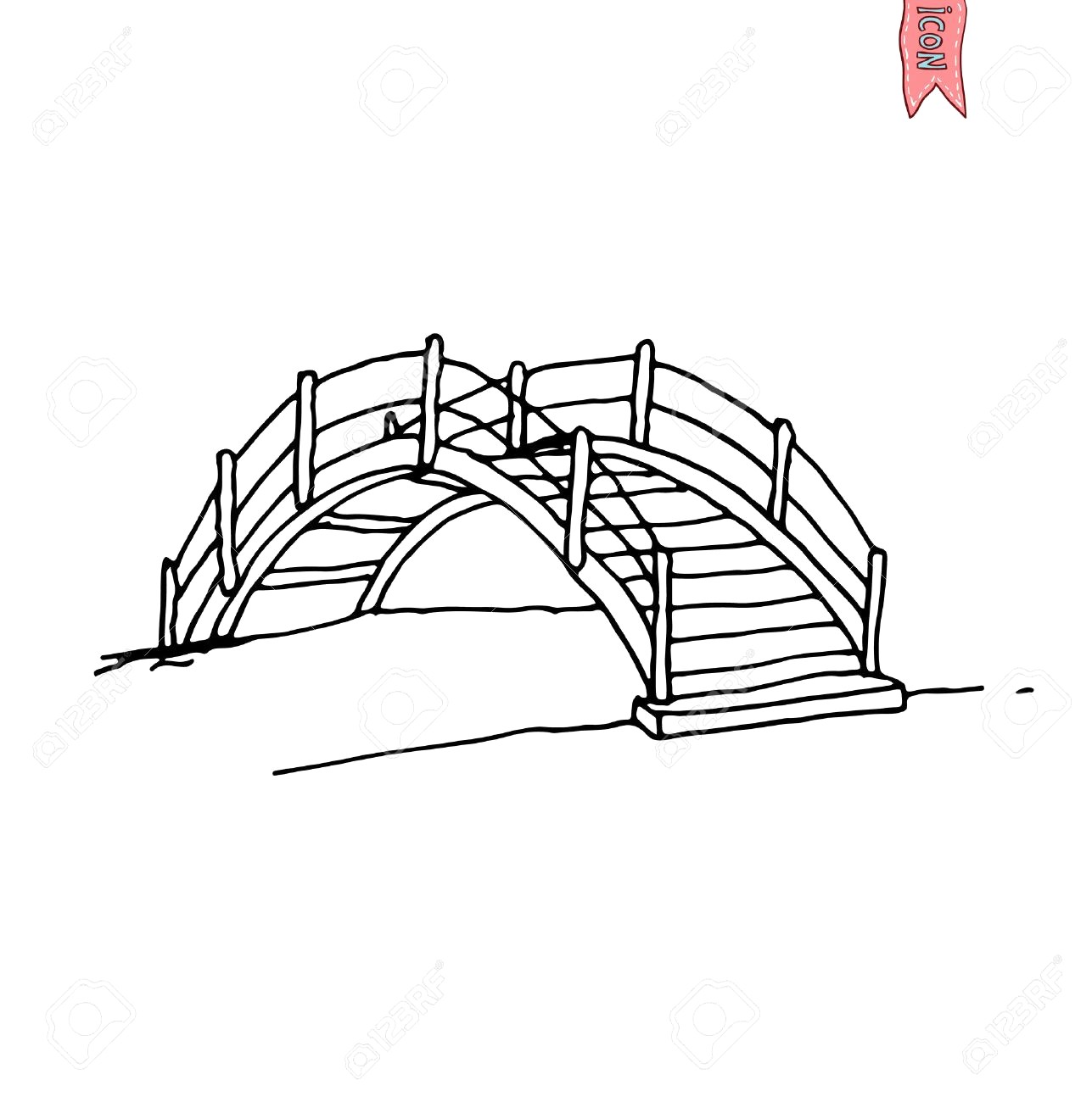 1287x1300 45004592 Wooden Arch Bridge Vector Illustration 15 Clipart