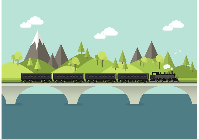 700x490 Steam Train In Landscape Vector