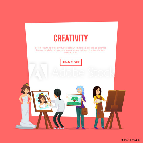 500x500 Creativity Poster With Artists Painting And Showing Artworks