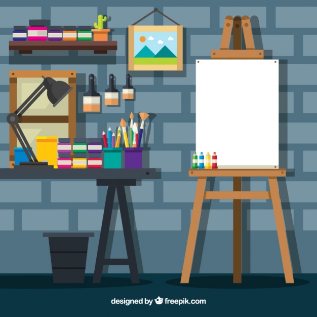 626x626 Cute Art Studio With A Brick Wall Vector Free Download
