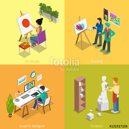 500x500 Art Studio Graphic Designer Sculptor 3d Flat Isometric Vector
