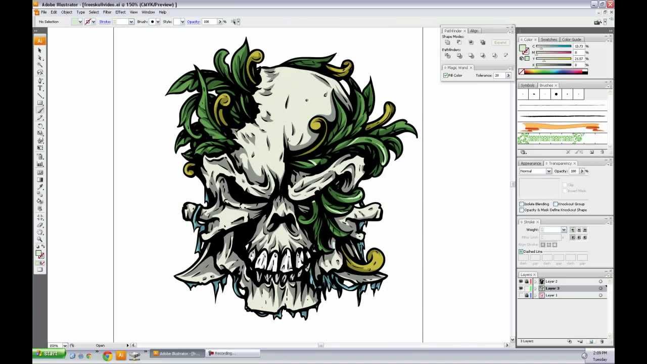 1280x720 Tattoo Vector Skull Speed Drawing