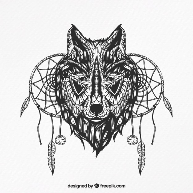 626x626 Illustration Of A Wolf With Dream Catchers Vector Free Download