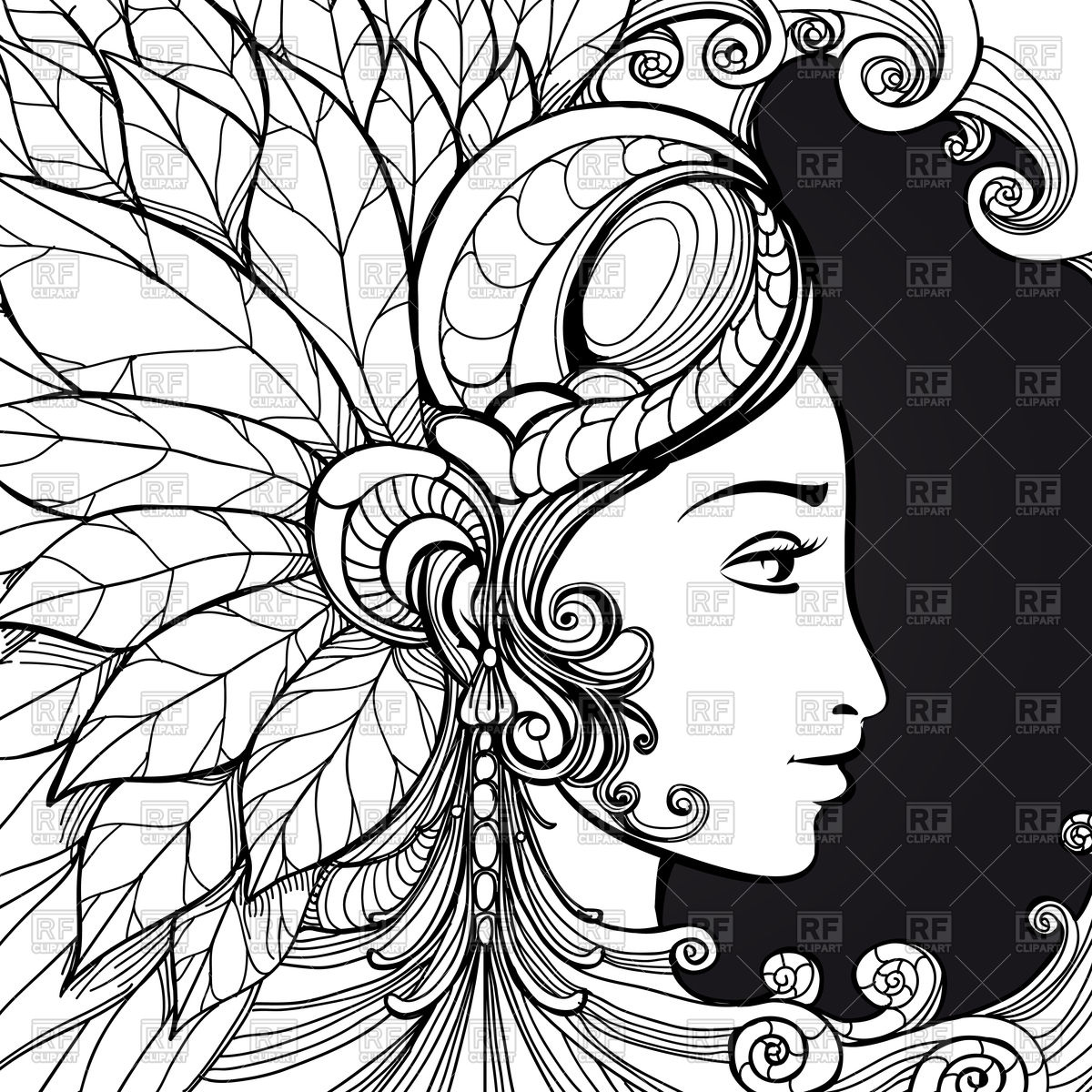 1200x1200 Zentangle Woman Face And Decorative Elements Vector Image Vector